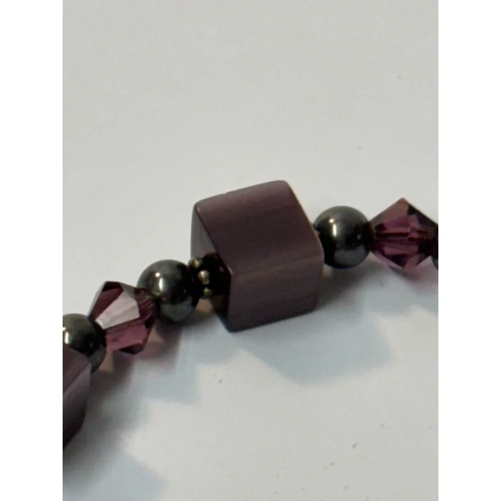 Vintage Necklace Purple Glass Beads Detailed Metal Clasp 14 In Choker Girly Boho